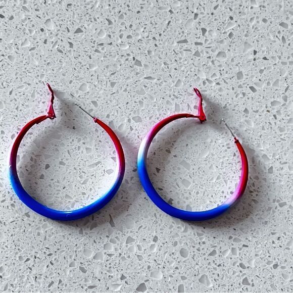 Simple & Stylish Red, White, And Blue Hoop Earrings - Picture 6 of 13